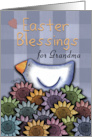 Easter Blessings for Grandma Primitive Chicken and Smiling Daisies card