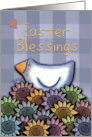 Easter Blessings Primitive Chicken and Smiling Daisies card