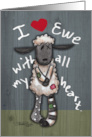 Miss You Primitive Lamb I Love Ewe card