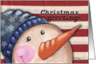 Patriotic Christmas Greetings Americana Snowman Snowman and USA Flag card