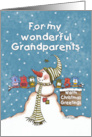 Warm Christmas Greetings for Grandparents Snowman and Bird Friends card