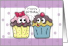 Happy Birthday for Wife Cartoon Cupcakes card