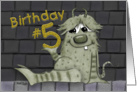 Happy 5th Birthday-Fuzzy Monster with Number Five card