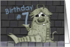 Happy 7th Birthday-Fuzzy Monster with Number Seven card