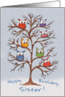 Birthday for Sister-Owls in Snowy Tree card