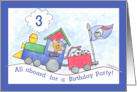Monkey Train 3rd Birthday Invitation card