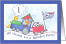 Monkey Train 1st Birthday Invitation card