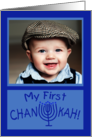 Baby’s First Hanukkah Chanukah Customizable Photo Menorah in Blue card