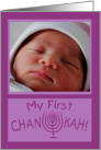 Baby’s First Hanukkah Chanukah Customizable Photo Menorah in Pink card