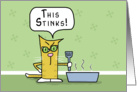 Humorous Happy Birthday-Angry Cat-Stinky Situation card