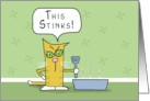 Humorous Belated Happy Birthday Angry Cat Stinky Situation card