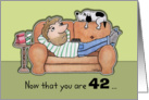 Happy 42nd Birthday -Boring Couch Dude and Dog card