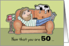 Happy 50th Birthday -Boring Couch Dude and Dog card