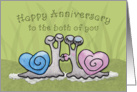 Happy Anniversary for Couple -Kissing Snails with Heart Shaped Shells card