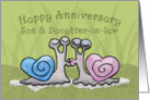Anniversary Son and Daughter-in-law- Kissing Snails with Heart Shaped Shells card