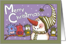 Merry Christmas for Friends Snowman and Bird Friends card