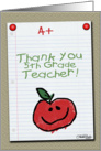 Thank You for 5th Grade Teacher-A+ Notebook Paper card