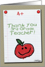 Thank You for 3rd Grade Teacher-A+ Notebook Paper card