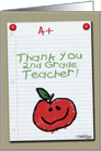 Thank You for 2nd Grade Teacher-A+ Notebook Paper card