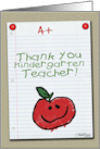 Thank You for Kindergarten Teacher A Plus Notebook Paper card