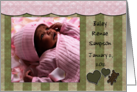 Customizable Photo Birth Announcement for Baby Girl Hearts and Bear card