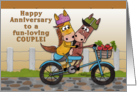 Happy Anniversary to Couple-Horses Ride on a Bicycle card
