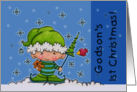 Godson’s First Christmas Baby Elf in the Snow card