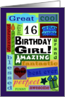 Happy Birthday for 16 year Old Girl Good Word Subway Art card