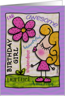Happy Birthday for Birthday Girl Little Girl with Flower card