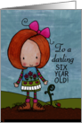 Happy Birthday for Six Year Old Girl Red Head and Sprout card