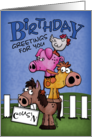 Birthday for Cousin Farm Animal Pile Up card