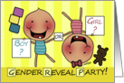 Baby Gender Reveal Party Invitation Cartoon Baby Boy and Girl card