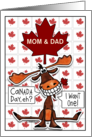Customizable Canada Day Parents Funny Grinning Moose Maple Leaf card