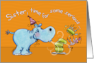 Birthday for Sister-Hippo Makes a Wish card