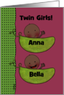 Customizable Congratulations on Twin Girls Peapod Babies for Dark Skin card