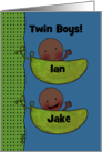 Customizable Congratulations Twin Boys-Peapod Babies dark skin card