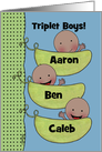 Customizable Congratulations Triplet Boys-Peapod Babies for dark skin card