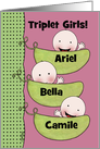 Customizable Congratulations Triplet Girls-Peapod Babies light skin card