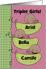 Customizable Congratulations Triplet Girls-Peapod Babies for dark skin card