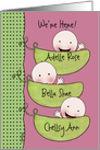 Custom Birth Announcement Triplet Girls-Peapod Babies for light skin card