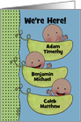 Custom Birth Announcement Triplet Boys-Peapod Babies for dark skin card