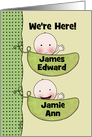 Custom Birth Announcement Twins-Unisex-Peapod Babies for light skin card