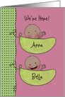 Custom Birth Announcement Twin Girls-Peapod Babies for dark skin card