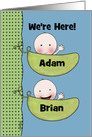 Custom Birth Announcement Twin Boys-Peapod Babies for light skin card