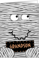 Happy Halloween for Grandson Funny Mummy Face with Sign card