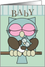 Baby Boy Announcement-Mother Owl and Baby card