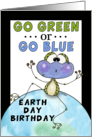 Happy Earth Day Birthday-Frog Holds Breath- Go Green or Go Blue card
