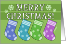 Merry Christmas Four Colorful Stockings Hang from Letters card