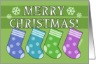 Merry Christmas to Grand Kids Four Colorful Stockings Hang on Letters card