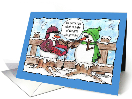 Warm Christmas Greetings Humor Snowman and Electric Blanket card